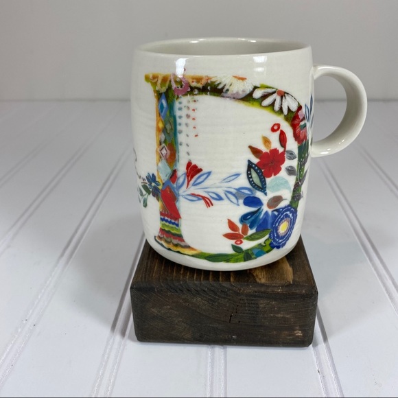 Anthropology Starla Hoffman “D” floral mug